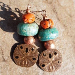 Amazonite and Coral Tribal Earrings